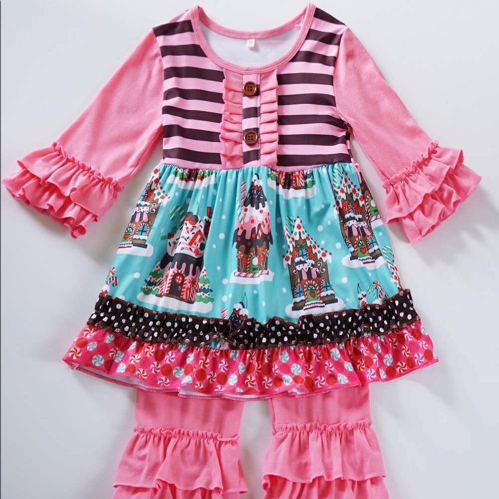 Brand New Pink Ruffle Set Great Christmas Dress - Picture 1 of 3